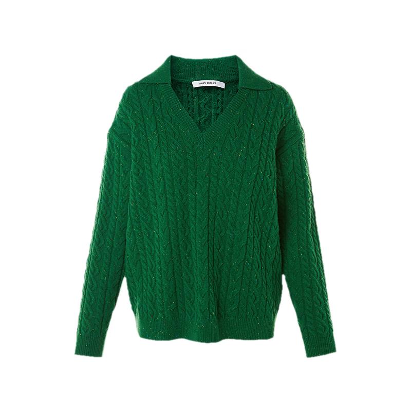 

Langzi Wool Cable Knit V-Neck Sweater M