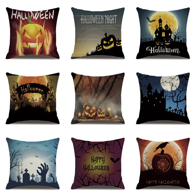 Halloweenský lněný povlak na polštář Tištěný povlak na polštář