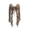 Post-Apocalyptic Style Ruffled Tie-Up Ripped Cardigan, Long-Sleeve Outer Layer