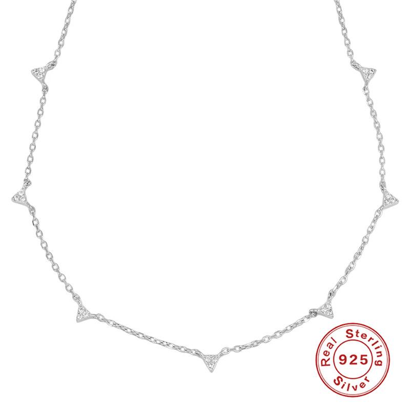 

S925 Стерлинговое Серебро Треугольная Геометрическая Бриллиантовая Цепочка на Ключицу в Стиле Ins Минималистичная Премиальная Подвеска на Ключицу Аксессуары 925 Silver платиновый