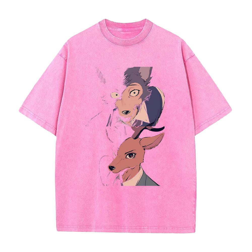 Hot Anime BEASTARS Legoshi Rouis Abbigliamento Uomo Donna T-shirt Casual Cotone Lavato T-shirt Retro Oversize T-shirt Harajuku
