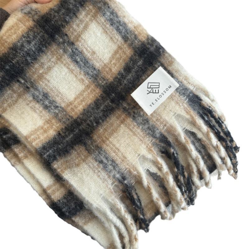 New scarf women's autumn and winter thickened warm imitation cashmere plaid shawl versatile fringed scarf