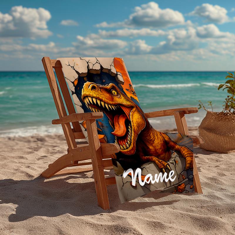 Personalisierbares Ultra-Weiches Strandtuch mit Dinosaurier-Thema, Ideal für Pool - Camping, Tauchen - Perfekter Reisebegleiter, Lebendiges Strandtuch.