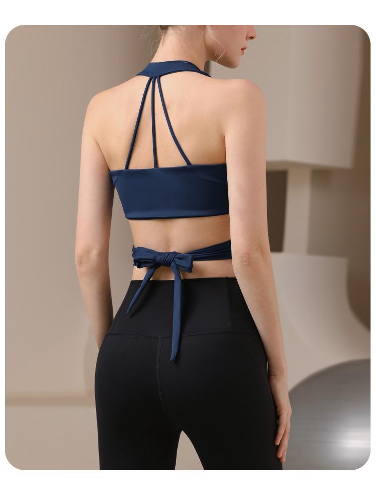 V-Neck Cross-Border Bandage Sports Bra – Shockproof, Gathered Back for Yoga & Running