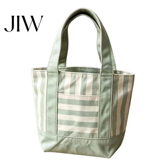 Durable Canvas Bag Striped Tote Bag, Stylish Reusable Grocery with Shoulder Strap Front Pocket, for Shopping Picnic Commuting Large