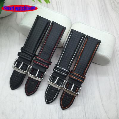 18mm 20mm 22mm 24mm Nero Rosso Cuciture Fibra di Carbonio Pelle Cinturino Orologio cinturino sport