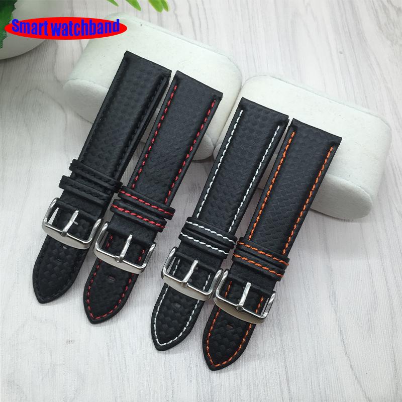18mm 20mm 22mm 24mm Black Red Stitching Carbon Fiber Leather Watch Band Strap Sport