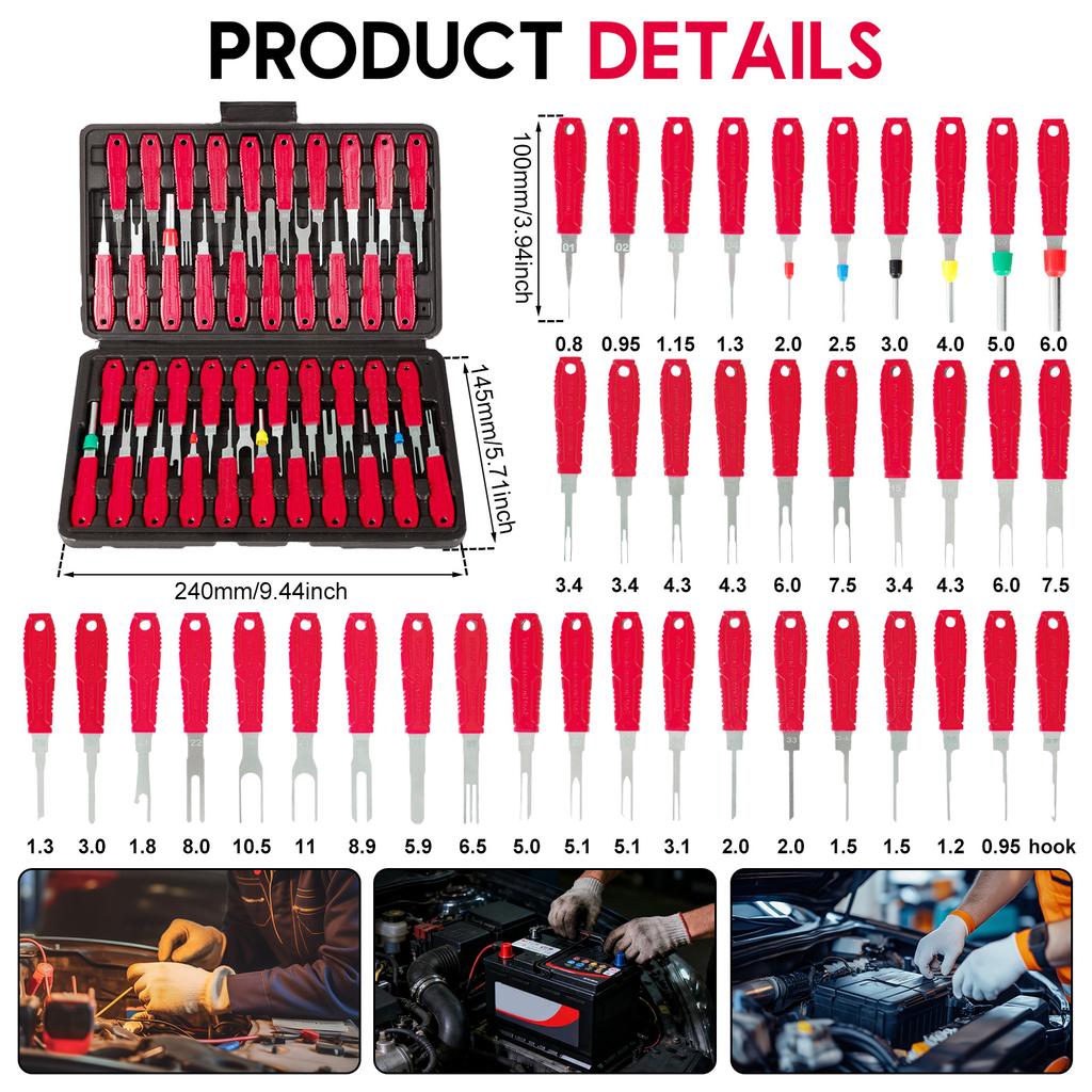 41Pcs Terminal Removal Tool Kit Electrical Pin Removal Tools Automotive Depinning Tool Kit with Plastic Case for Car Motorcycle