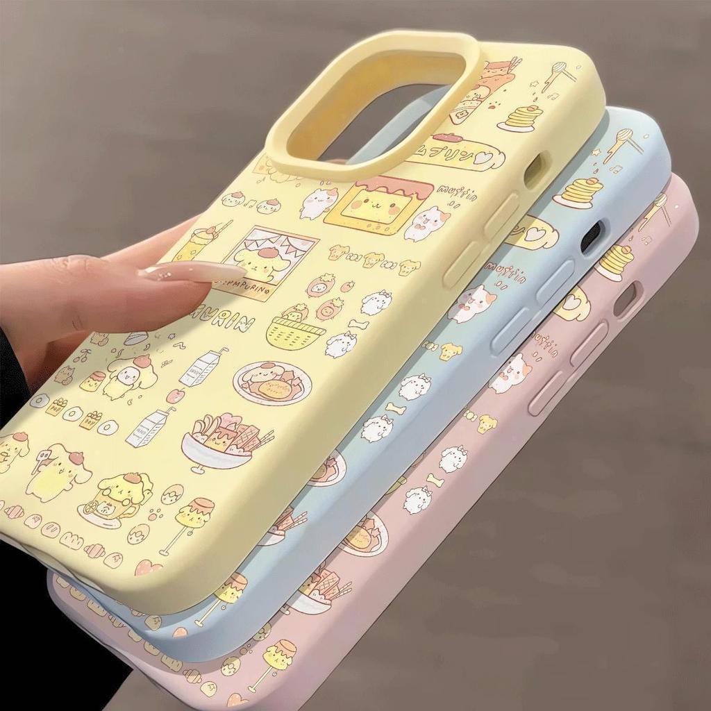 Pompompurin Dessert Telefoonhoesje voor 17 Pro Max/16 Pro/15 Pro/14 Plus/13 - Schattig & Creatief Kleefrijst Schaal Ontwerp