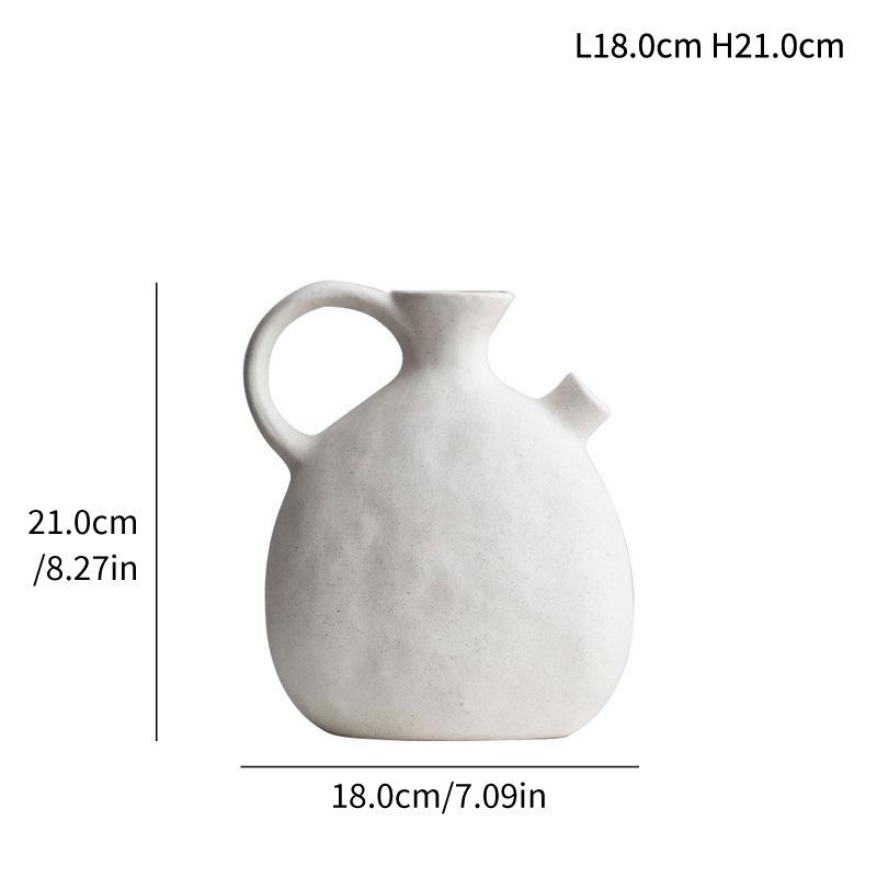 European White Unglazed Slanted Mouth Ceramic Vase - Decorative Home Ornament & Flower Holder