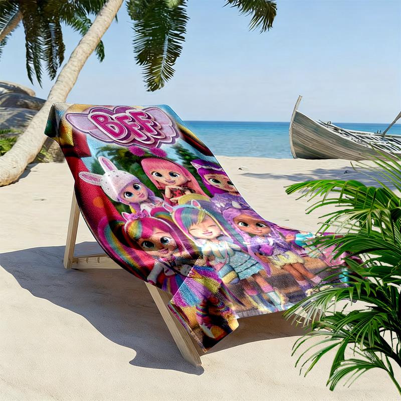 BFF Cartoon Print Beach Towel, Large Soft Quick Dry Towel for Beach Camping Swimming