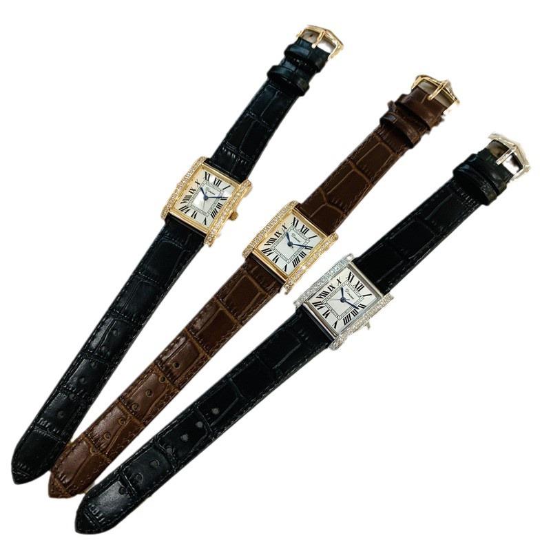 Women'S Watch Women'S Rectangular Simple Retro Style Diamond-Encrusted Leather High-Value Women'S Watch
