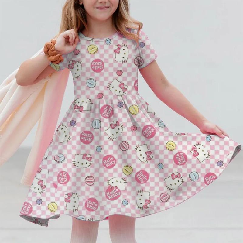 Sanrio Summer Fashion Polyester Lightweight Cartoon Cute Series 3D Hello Kitty Printed Girl's