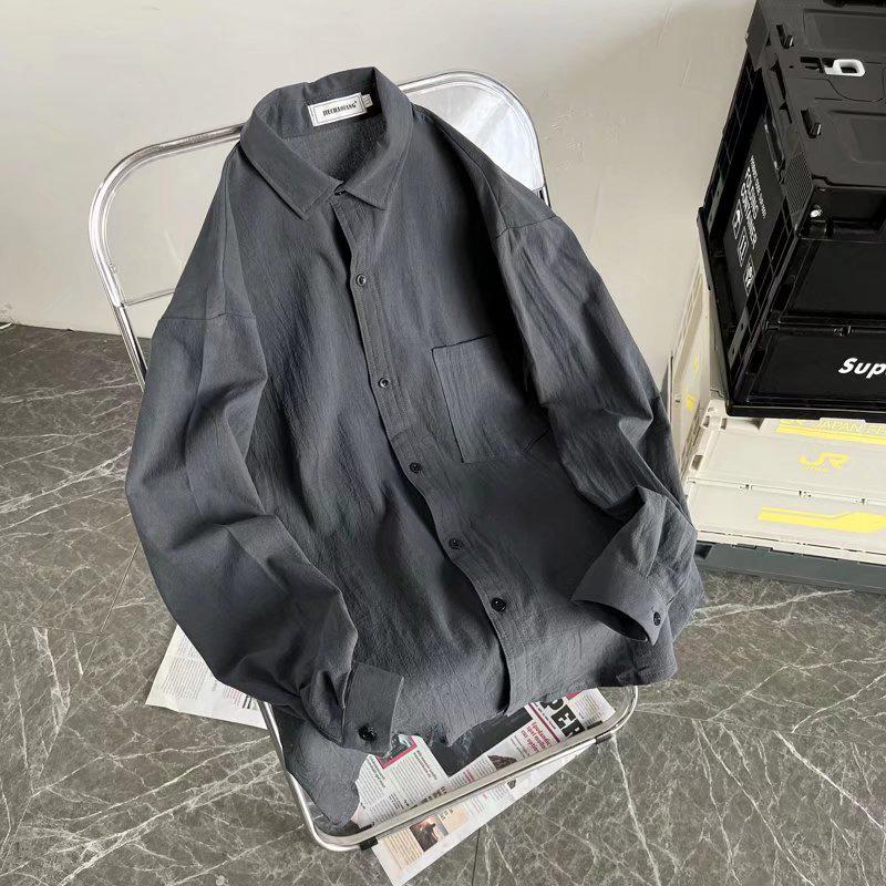 2023 Men's Hong Kong-Style Loose-Fit Splicing Long-Sleeved Shirt - New Spring Design