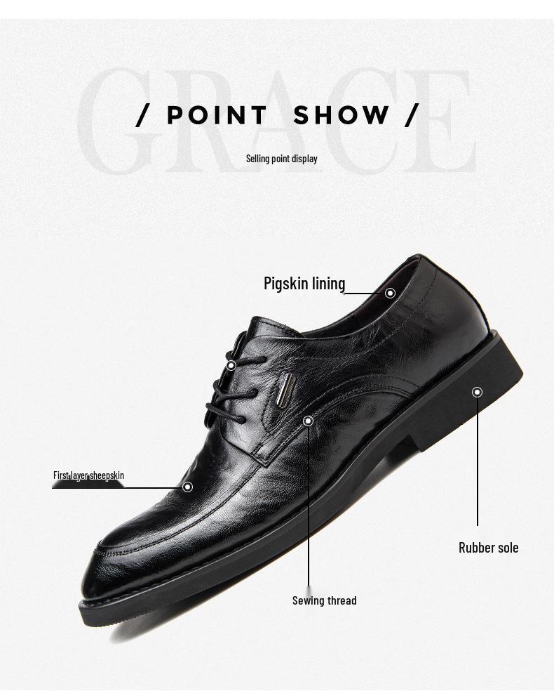 New Men's British Style Genuine Sheepskin Leather Breathable Derby Shoes - Business Formal Footwear