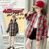 Girls' Plaid Long-Sleeve Shirt Jacket for Autumn 2025 - Fashionable Spring Top for Big Kids