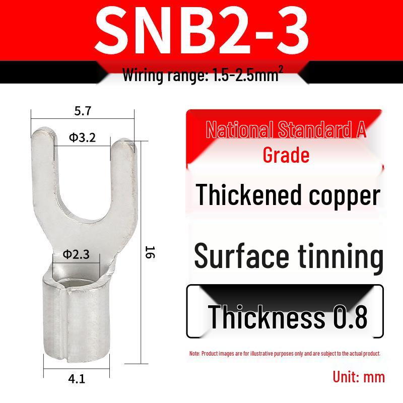 Grade A Fork & U-shaped Tin-Plated Copper Crimp Terminals - Purple, Cold Crimp, Thickened
