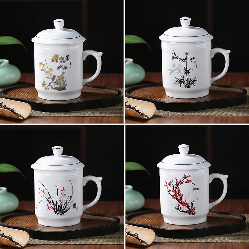 Blue & White Porcelain Tea Infuser Mug: Large-Capacity Bone China Cup with Lid