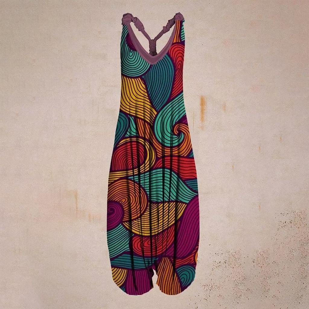 Racerback  Jumpsuit Spaghetti Straps Vintage Paisley Overall Jumpsuit