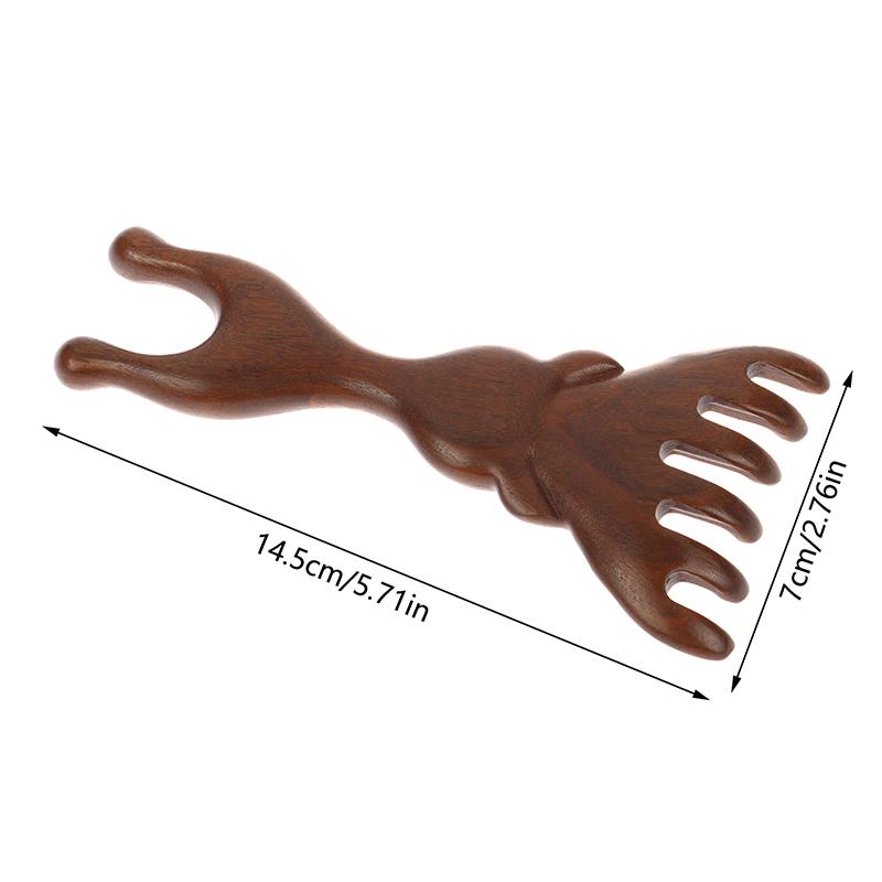 Sandalwood 6-Claw Wide Tooth Scalp Massager Anti-static Smooth Hair Brush Meridian Massage Comb Body Gua Sha Tool