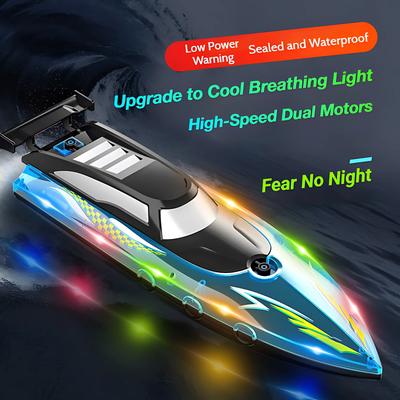 High-Speed Rc Boat With Led Lights, 2.4Ghz Remote Control Racing Speedboat For Pool, Lake, Outdoor Water Toy For Kids Boys Gift