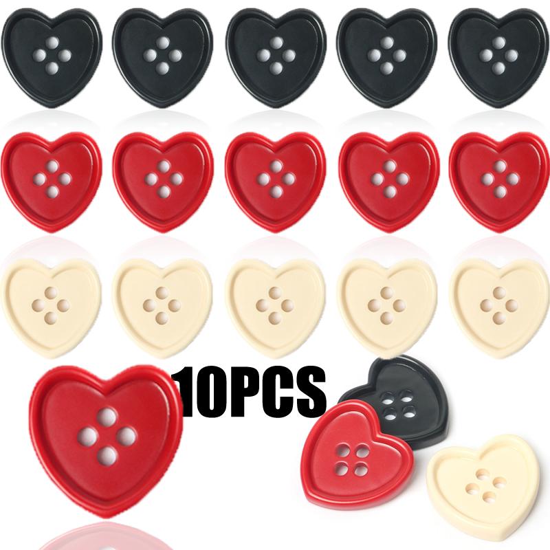 10Pcs Heart Shape Plastic Buttons for Needlework Sewing DIY Sewing Accessories Decorative Craft Supplies Clothing Sweater Button