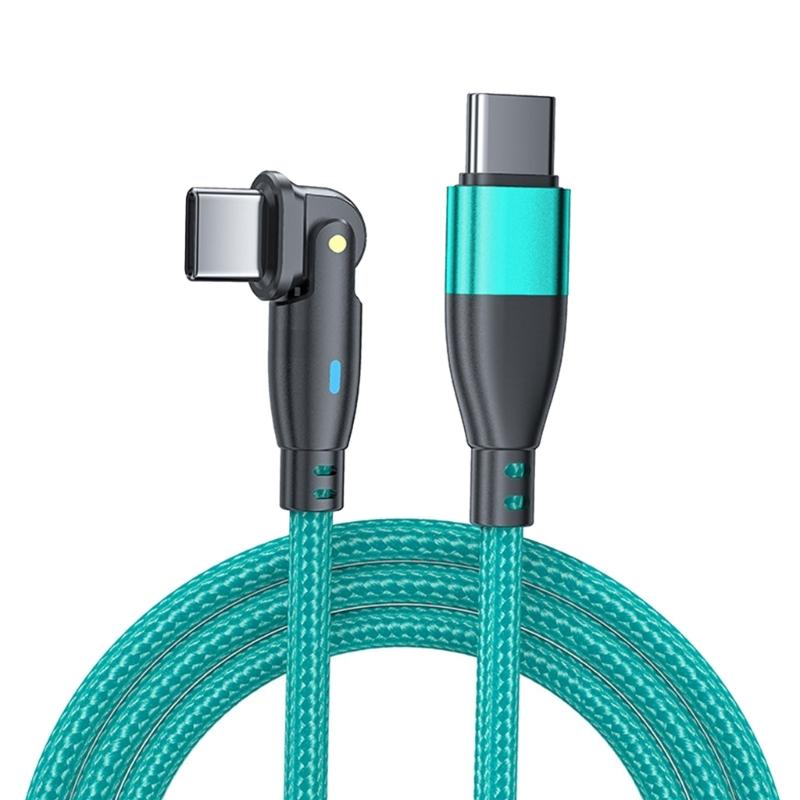 60W Power Type C Cable with Led Lighting Nylon Wrapped USB C Fast Charge Cord 180 Degree Adjustable Heads For Convenient