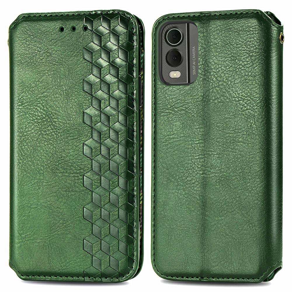 

For Nokia C32 PU Leather Case Rhombus Imprint Wallet Stand Phone Cover Green