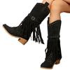 Women Boots 2024 Autumn/winter Plus Size 43 Knight Boots Tassel Retro New Rivet Belt Buckle Zipper Fashion Luxury Midsole Boots