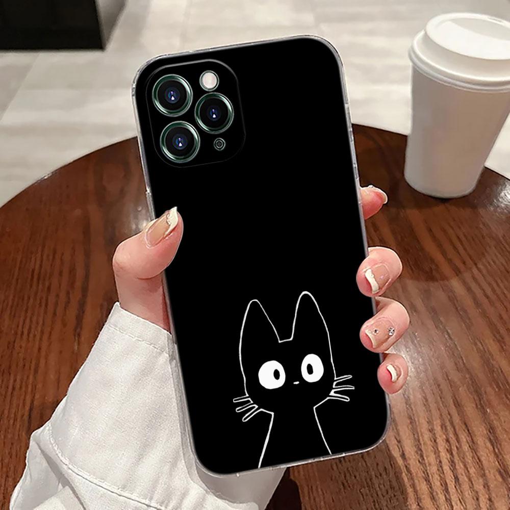 Funny Cute Cat Line Art Transparent Case For Apple iPhone 17 16 15 14 13 12 11 Pro Max 16 Plus 16E 17Air 17Pro Phone Cover Funda