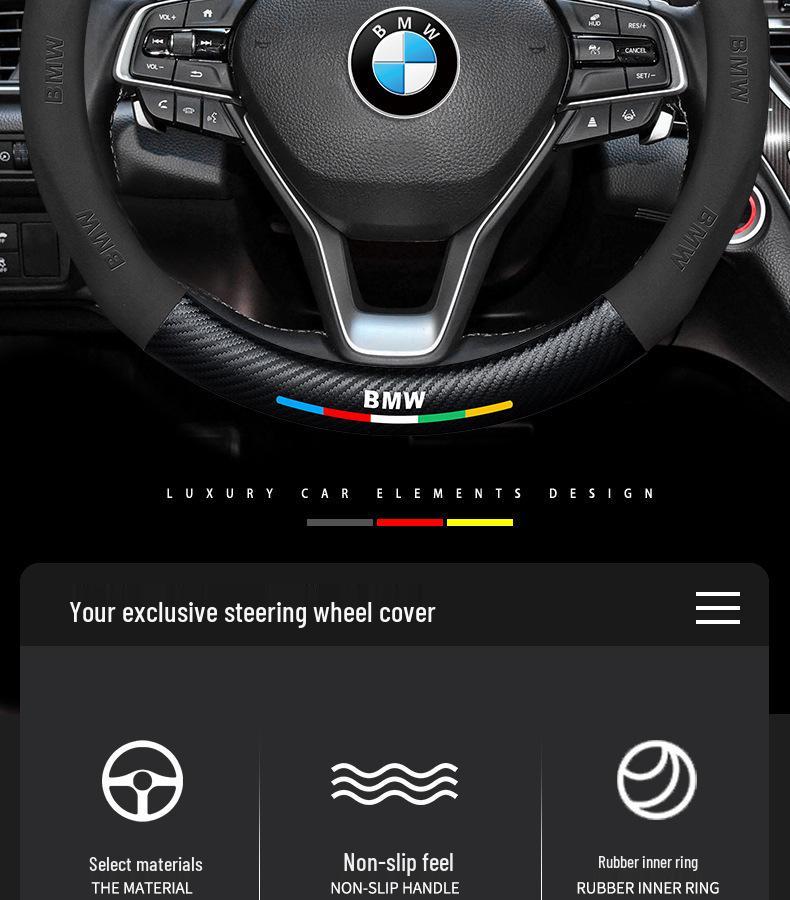 Suede Steering Wheel Cover for BMW 1, 3, 5, 7 Series and X1, X3, X5 Interior Upgrade.