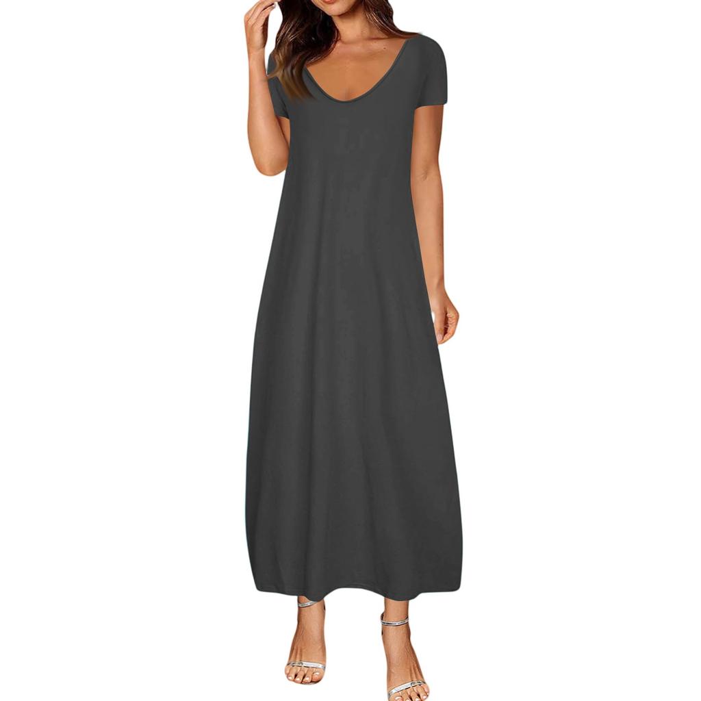 Rochii de vară pentru femei, mărimi mari, culoare uni, sexy, cu mânecă scurtă, cu buzunare, largi