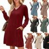 Women's V Neck Long Sleeve Mini Dress A‑Line Fit Elastic Waist Casual Ribbed Knit Sweater Dress