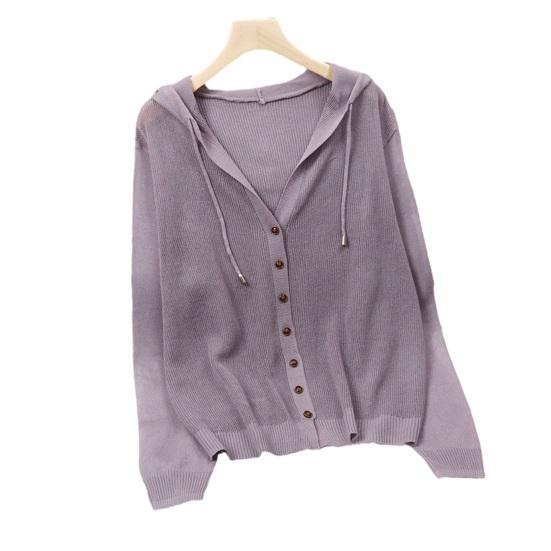 Women Tops Hooded Drawstring Long Sleeve Pure Color Casual Blouse Loose Fit Summer Thin Ice Silk Sun Protection Coat