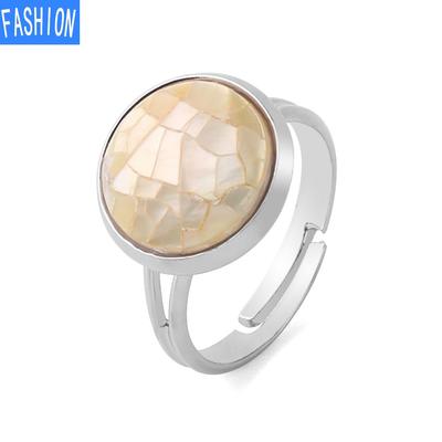 Natural Shell Round Faceted White Abalone Shell Adjustable Ring Gift for Women