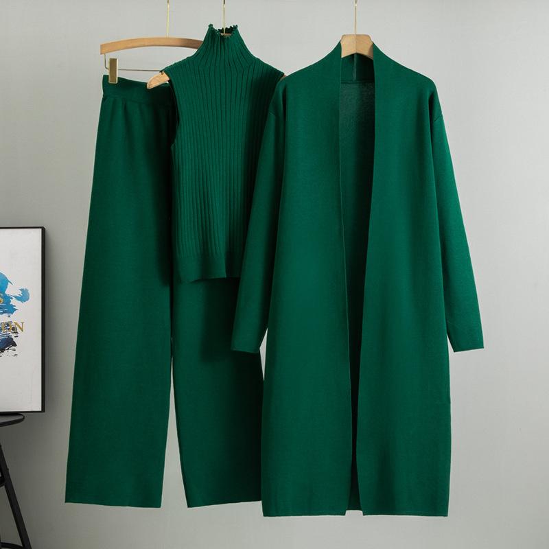 Autumn And Winter Lazy Temperament Knitted Suit Sleeveless Vest Sweater Cardigan Pants Three Piece Set
