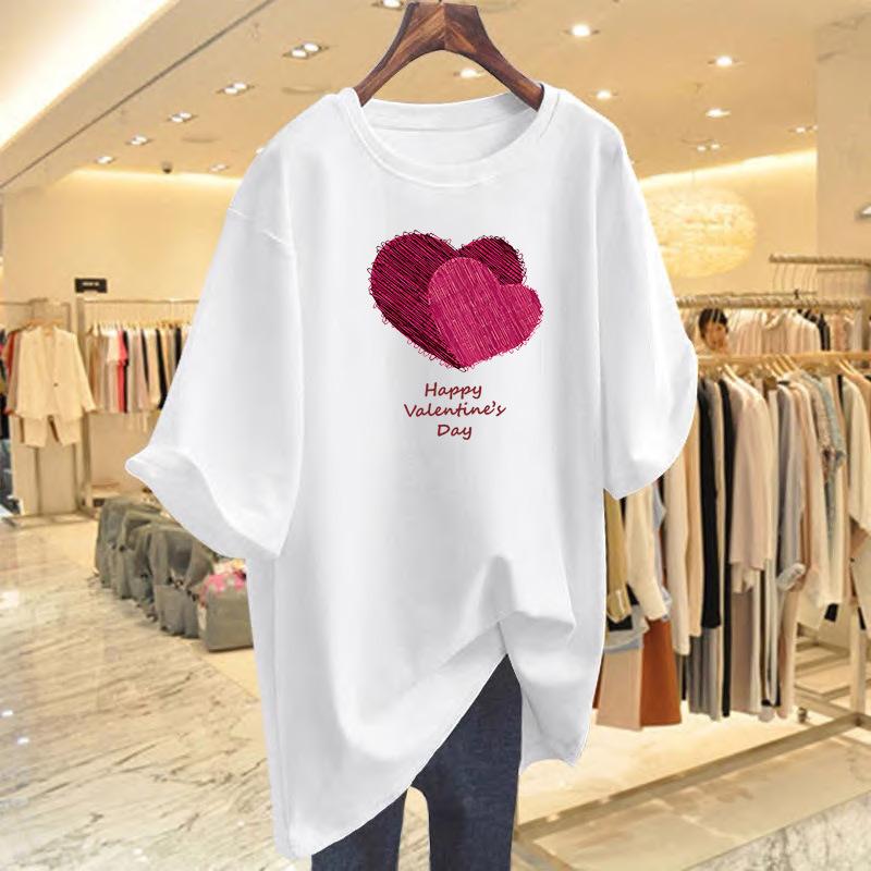 

Новая футболка из чистого хлопка, женская, летняя, с принтом в виде узора любви, свободного повседневного дизайна, базовая, с коротким рукавом, это не топ S