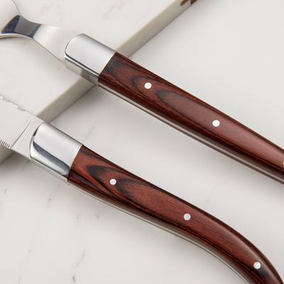 Červená dřevěná rukojeť steakový hlavní nůž a vidlička špičkový západní příbor nerezová sada steakových nožů