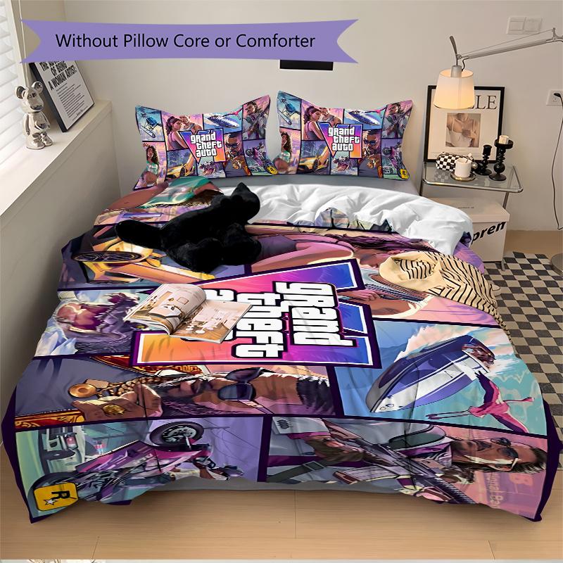 Gta V Urban Adventures Printed 3pcs Bedding Set Soft Microfiber 1 Duvet Cover And 2 Pillowcases Home Bedroom Decor Xmas Gift K1849