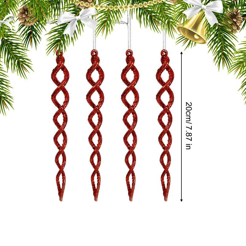 4/12PCS Glitter Twist Icicle Ornaments Christmas Tree Hanging Icicles Pendants Drop Xmas Tree Wedding Party Decoration Supply