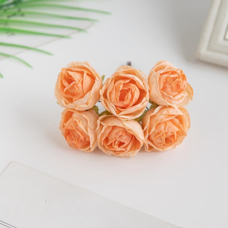 6Pcs Artificial Flowers Fake Silk Rose For Christmas Wreath Accessory Home Floral Arrangement Wedding Bridal Bouquet Decoration