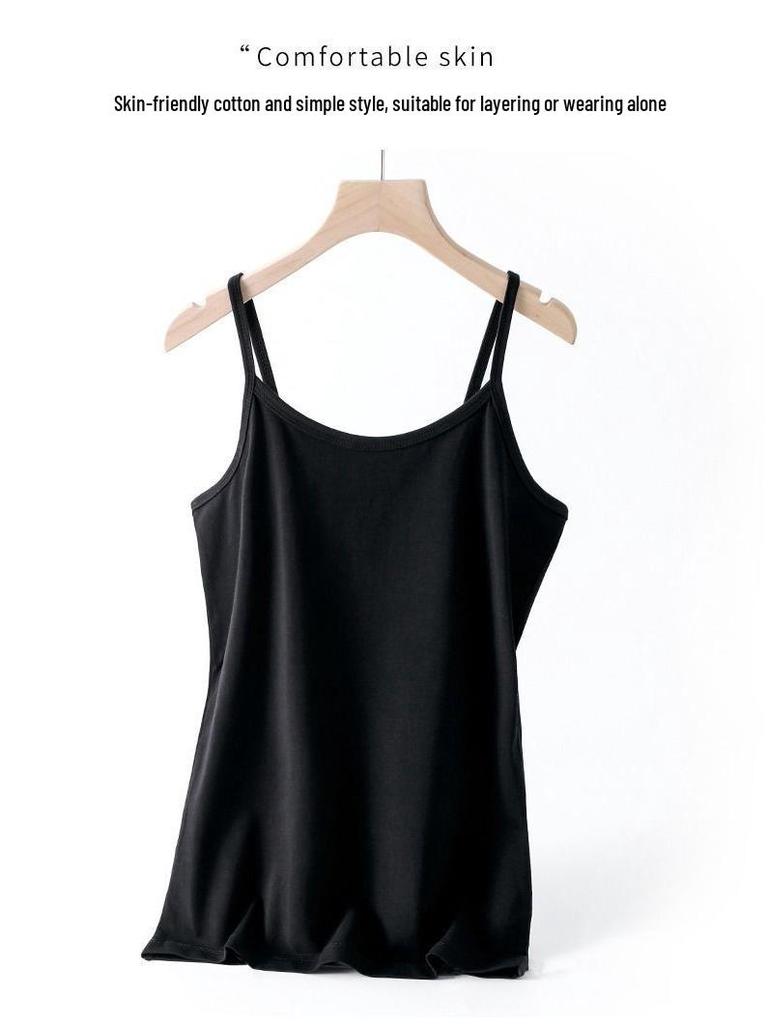 Women's Pure Cotton Black Camisole Vest – Small, Tight-Fitting, Sexy, Plus Size, Short Top for Summer/Spring.
