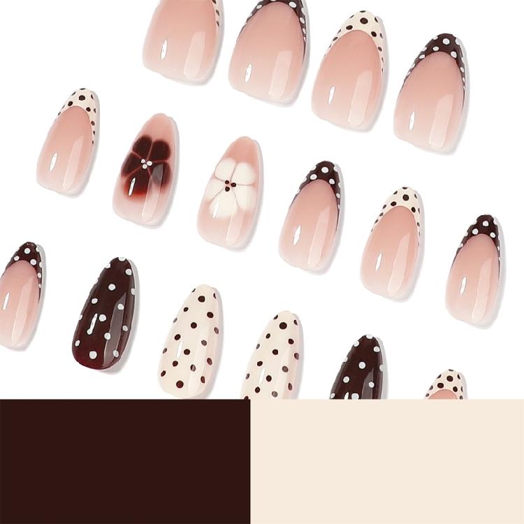 24 Stück Elegante Klebenägel Französische Spitze Inspiriert Künstliche Nägel Mit Punkten Und Blumen Perfekt Für Besondere Anlässe