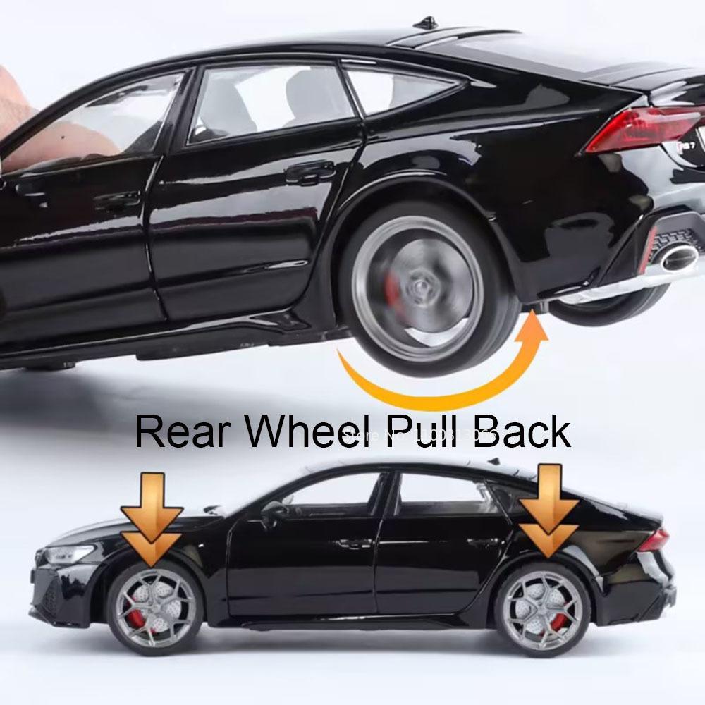 1:24 RS7 R8 V10 Cars Toys Alloy Diecast Models Light Sound Rubber Tires Vehicle Wheel Pull Back Miniature Car Kids Perfect Gifts