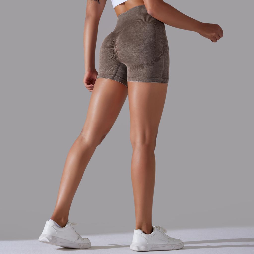 Gestrickte gewaschener Sand gewaschener Pfirsich hohe Taille Halbmond Yoga Shorts Sport Laufen Fitness Dreipunkt-Hose Damen