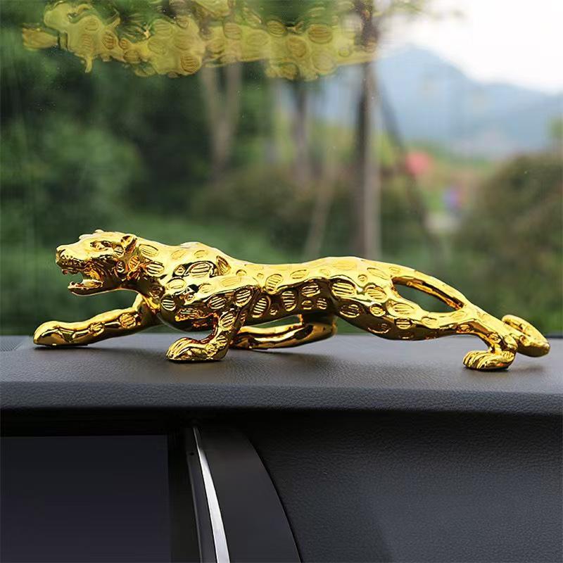 Golden Leopard 19cm Animal Figurine for Car Console Craft Decoration Gift