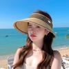 Summer Outdoor Travel Sun Hat for Women, Korean Version Grass Woven Hollow Top Hat, Headband, Large Eave Sun Protection Sun Hat