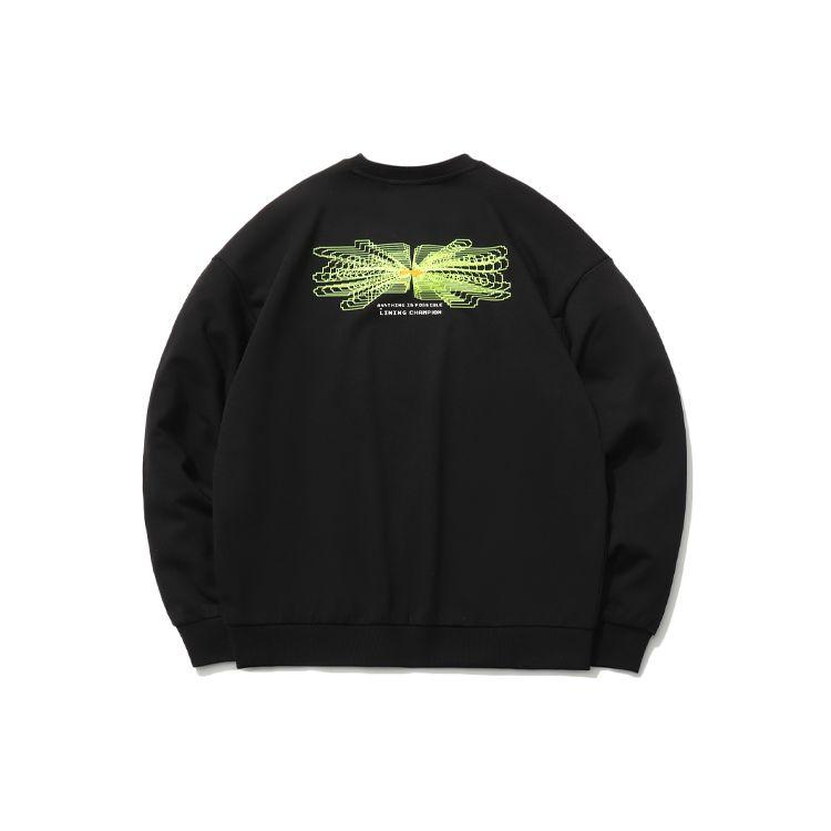Li Ning Sports Fashion Series Printed Loose Sports Pullover Round Neck Sweatshirt Men Sweatshirt Black AWDR577-6