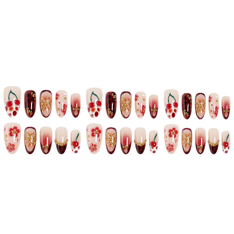 European Trend Almond-Shaped Wearable Nails: 3D Floral & Leopard Print with Gold Plating