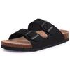Fashion Litfun Women's Cork Footbed Sandals Classic Flat Sandals Fashion Thick Bottom Double Buckle Slides Beach Sandals With Adjustable